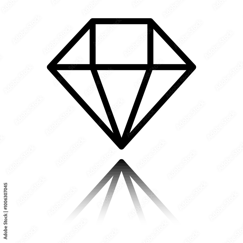 Poster diamond simple icon vector. flat design. black icon with mirror reflection. white background