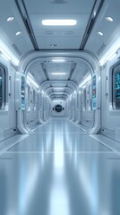 Obraz premium A futuristic hospital controlled by AI conveys the advancement of medical technology and high efficiency of healthcare. Perfect for illustrations for research articles about the future of healthcare.
