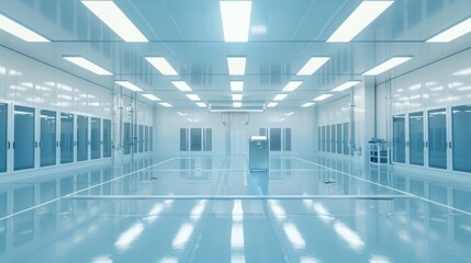 Fototapeta premium A large, empty room with white walls and a blue ceiling