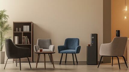 Modern Office Lounge with Water Dispenser and Coffee Machine