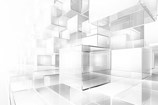 Fototapeta Abstract white background with transparent glass cubes and geometric shapes art.