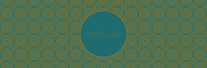 Teal and gold circular geometric seamless pattern. Luxurious Men's Asian design for textiles and decor.
