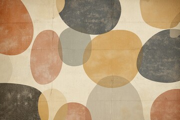 Pebble-like shapes in earth tones artfully scattered on a textured background create a calming, abstract design perfect for modern decor