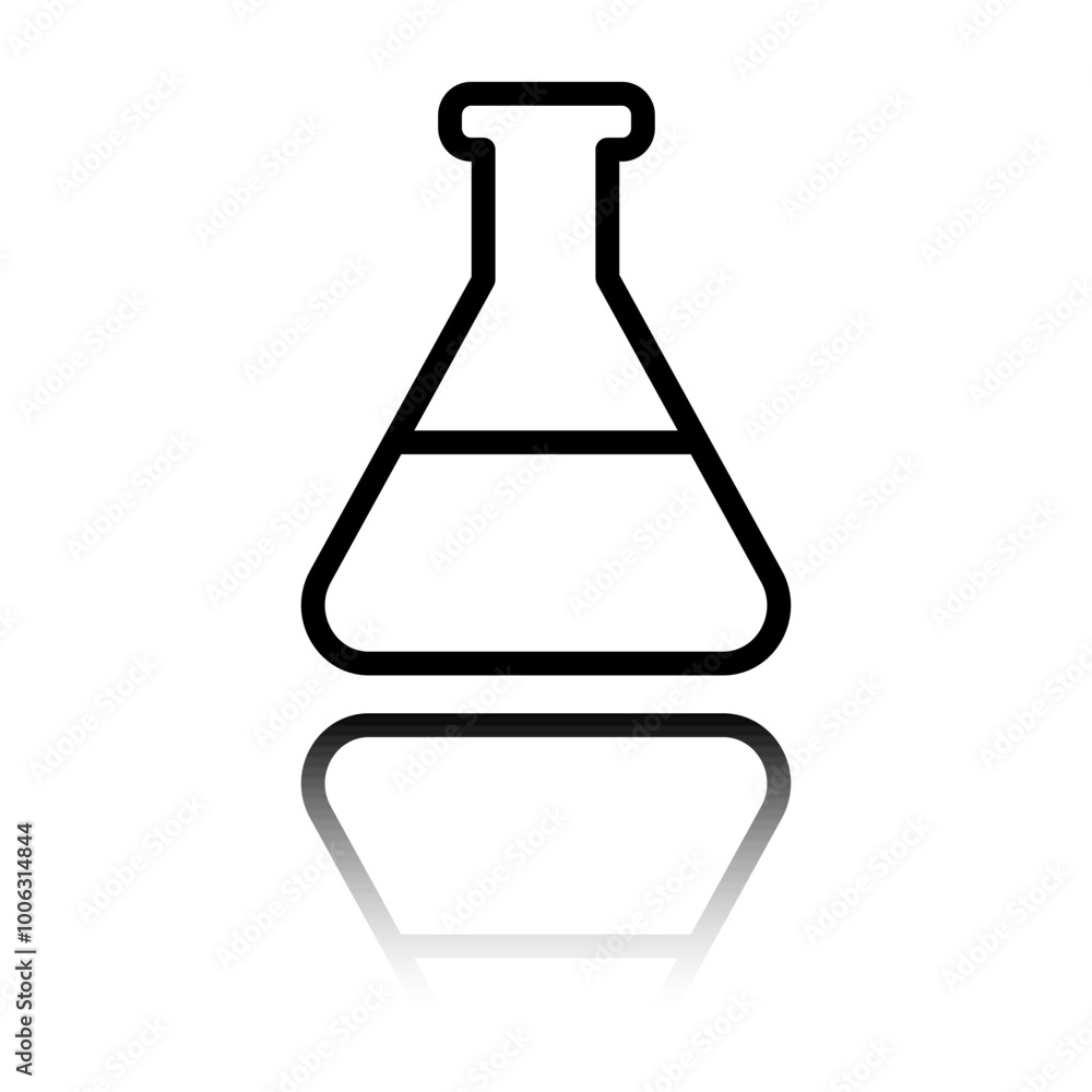 Poster flask simple icon vector. flat design. black icon with mirror reflection. white background
