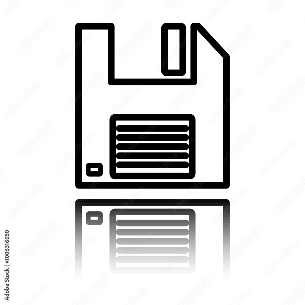 Aufkleber floppy disk simple icon vector. flat design. black icon with mirror reflection. white background