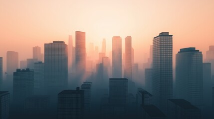 Fototapeta premium Smog-covered cityscape, air pollution crisis, 3D illustration