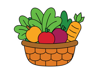 basket with fruits illustration vector