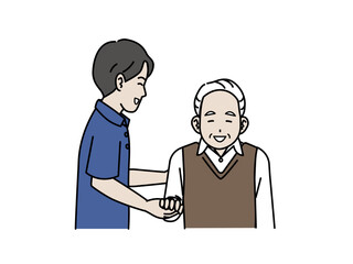 高齢者に手を貸す介護士のイラスト