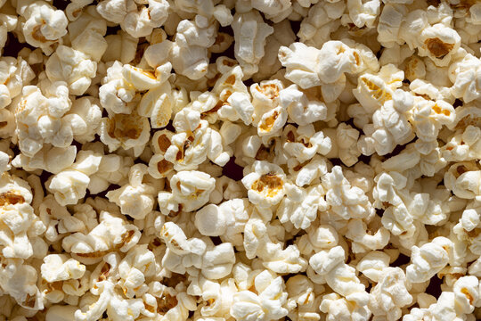 Close-up of freshly popped popcorn texture