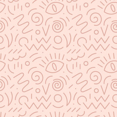 90s seamless pattern squiggle. Abstract geometric shapes seamless pattern. Vector Hand drawn various shapes and doodle objects. Abstract contemporary modern style. Trendy illustration.