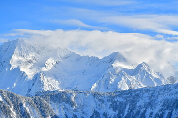 Snowcapped French alps by winter