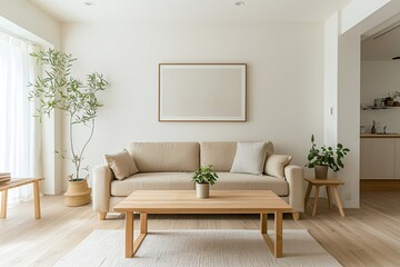 An interior photograph of a modern living room based on a Scandinavian interior. Generative AI
