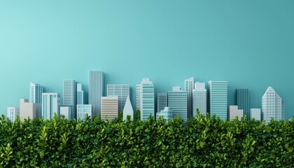 Green cityscape with vertical gardens and eco-friendly buildings, 3D illustration