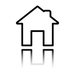 House simple icon vector. Flat design. Black icon with mirror reflection. White background