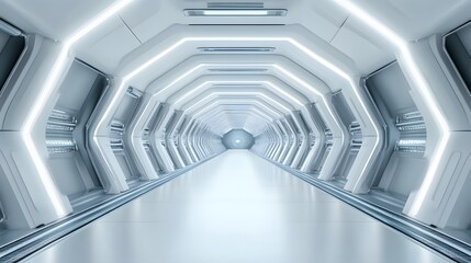 Obraz premium 3d illustration - clean futuristic alien scifi fantasy hangar tunnel corridor. 