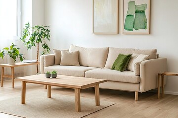 A modern house living room interior based on Scandinavian interiors. Generative AI
