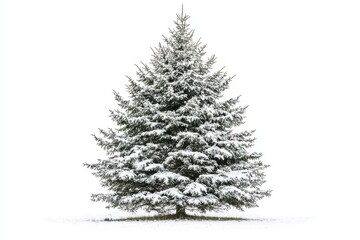 A beautiful snow-covered tree against a bright white background, symbolizing winter's serene and tranquil beauty.