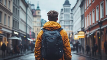 Fototapeta premium urban fashion and modern architecture collide as a stylish person in a jacket embodies the casual vibes of a bustling city street