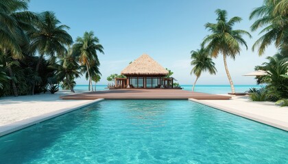 Fototapeta premium Luxury resort built on once-untouched coastline, altering the ecosystem, 3D illustration