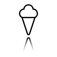 Ice cream simple icon vector. Flat design. Black icon with mirror reflection. White background