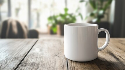 White Mug on Wooden Table