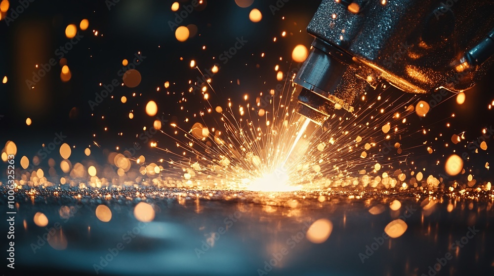 Aufkleber automated robotic welding process with sparks in a modern workshop, perfect for precision metal join