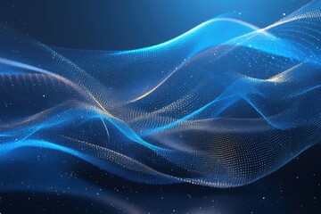 Blue Abstract Technology Data Wavy Lines in Holographic Style.