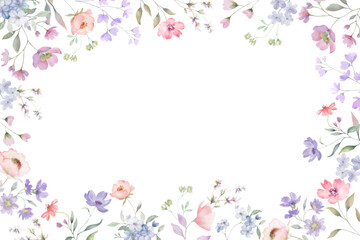 Watercolor frame with flowers. Hand drawn illustration. Vector EPS.