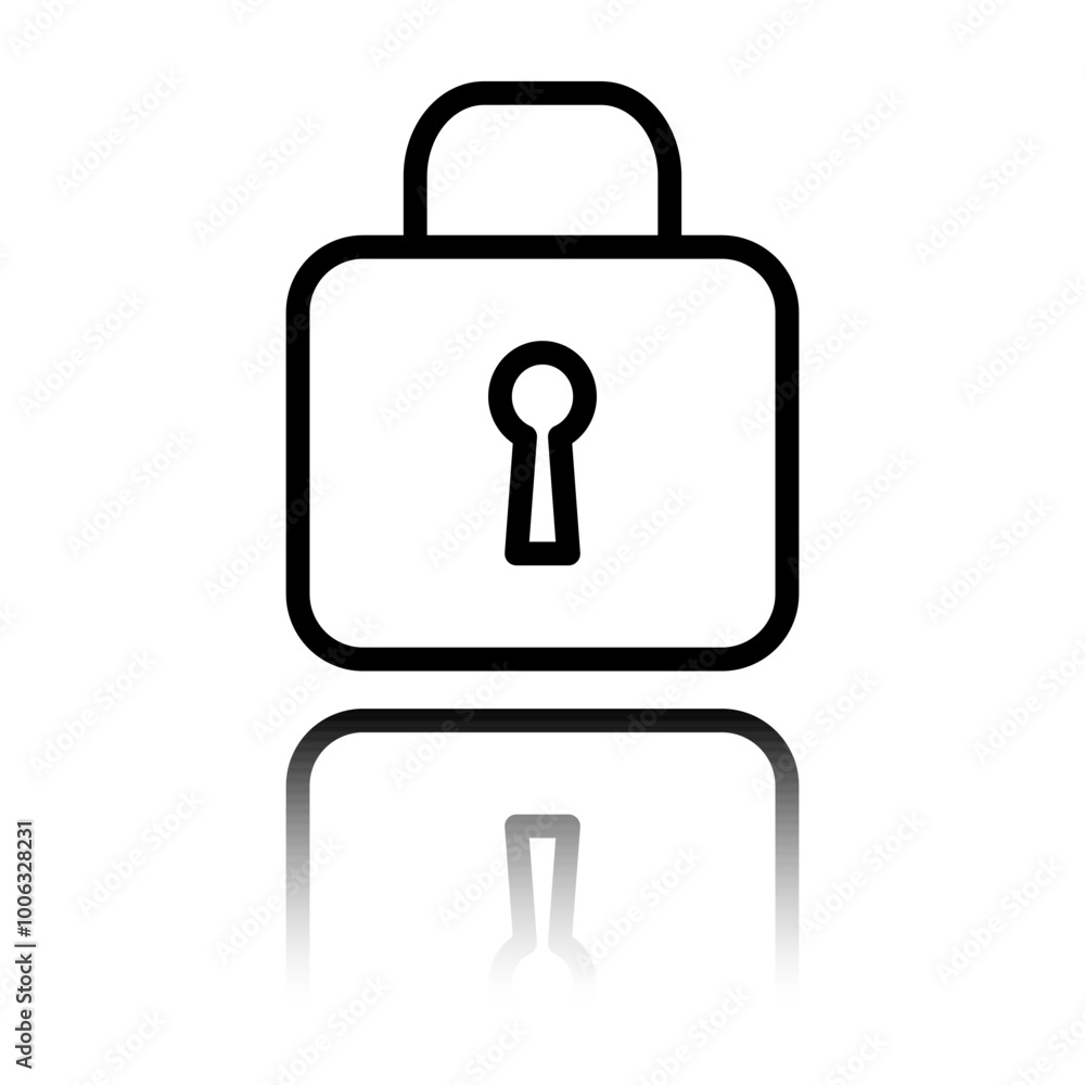 Poster lock simple icon vector. flat design. black icon with mirror reflection. white background