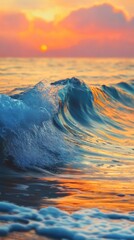 Fototapeta premium Sunset over ocean waves with vibrant colors, tranquil evening scene. Nature beauty and relaxation concept