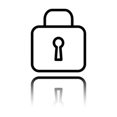 Lock simple icon vector. Flat design. Black icon with mirror reflection. White background