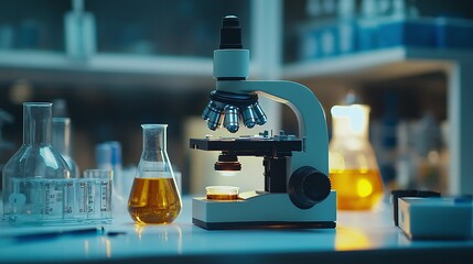 closeup of a scientific microscope in a professional lab setting, used for data analysis in medicine and chemistry research, providing essential insights for innovation and testing