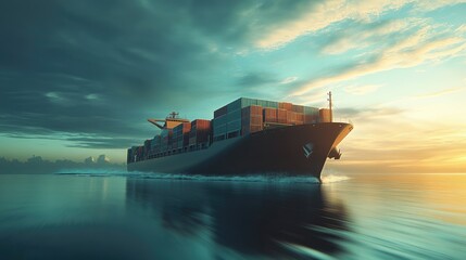 Cargo ship in transit, transporting freight containers for worldwide export-import purposes. International shipping focus without logos.