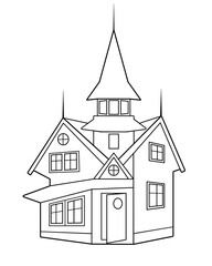 House. Old mansion - vector linear picture for coloring. Halloween scary house - element for coloring. Outline.	