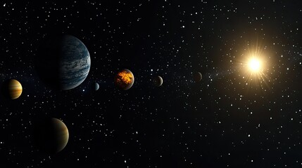 Stars shining brightly over a silhouette of planets in the solar system, a cosmic visual.