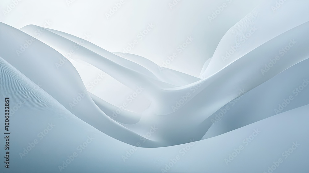 Poster subtle abstract shapes over a white background, adding depth to the minimal scene.