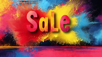 Vibrant abstract art background featuring bold text promoting a sale event