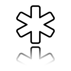 Medical symbol simple icon vector. Flat design. Black icon with mirror reflection. White background