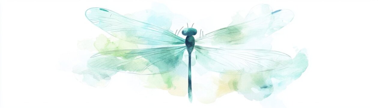 A stunning watercolor illustration of a dragonfly featuring soft, ethereal colors that blend beautifully together.