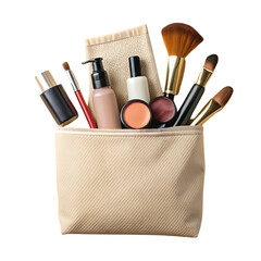 Different makeup objects in canvas bag
