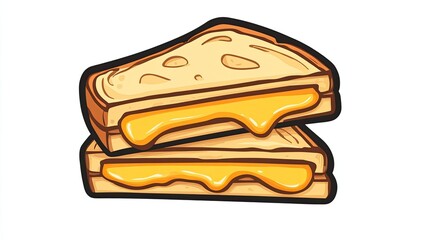 A cartoon icon of a grilled cheese sandwich, with gooey melted cheese oozing from between crispy bread slices, drawn in a fun and simple style.