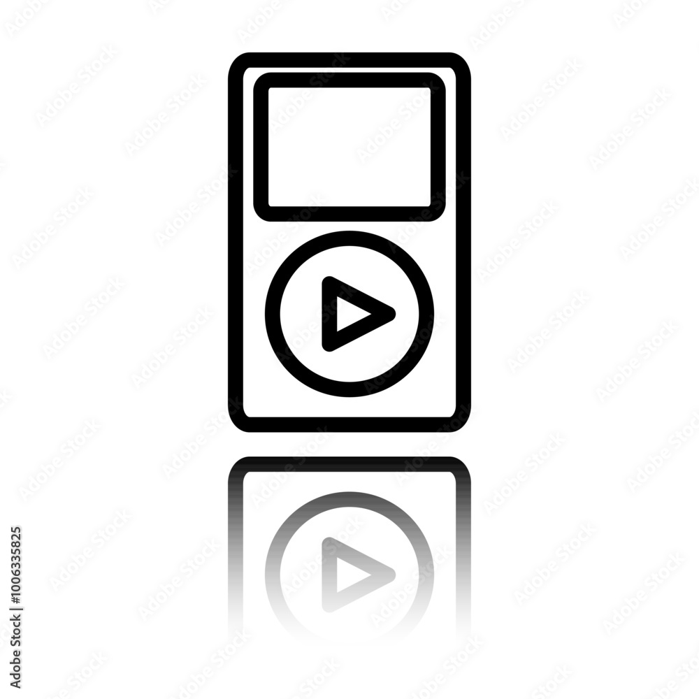 Poster music player simple icon vector. flat design. black icon with mirror reflection. white background