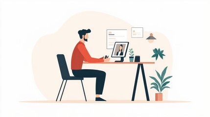 A man working on a laptop at a desk surrounded by greenery, representing modern remote work and productivity.