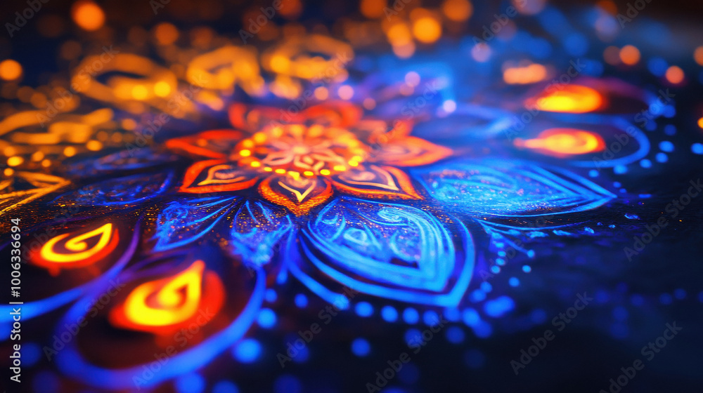 Canvas Prints Diwali Rangoli in a blue light