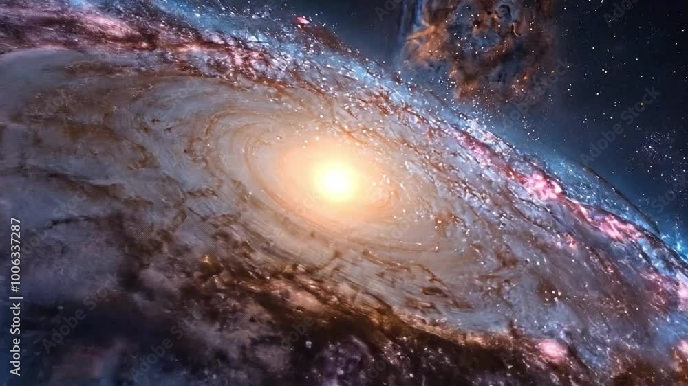 Poster vivid visualization of a spiral galaxy showcasing its luminous core and intricate arms in deep space