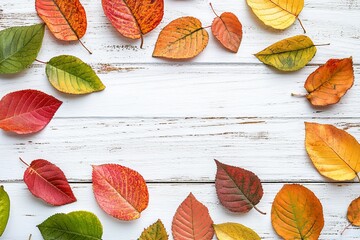 Fototapeta premium Decorative autumn leaf background on wooden background