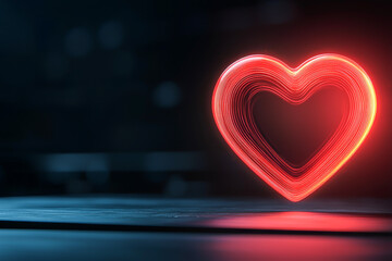 A glowing red heart shape illuminated against a dark background, symbolizing love and affection in a modern digital way.