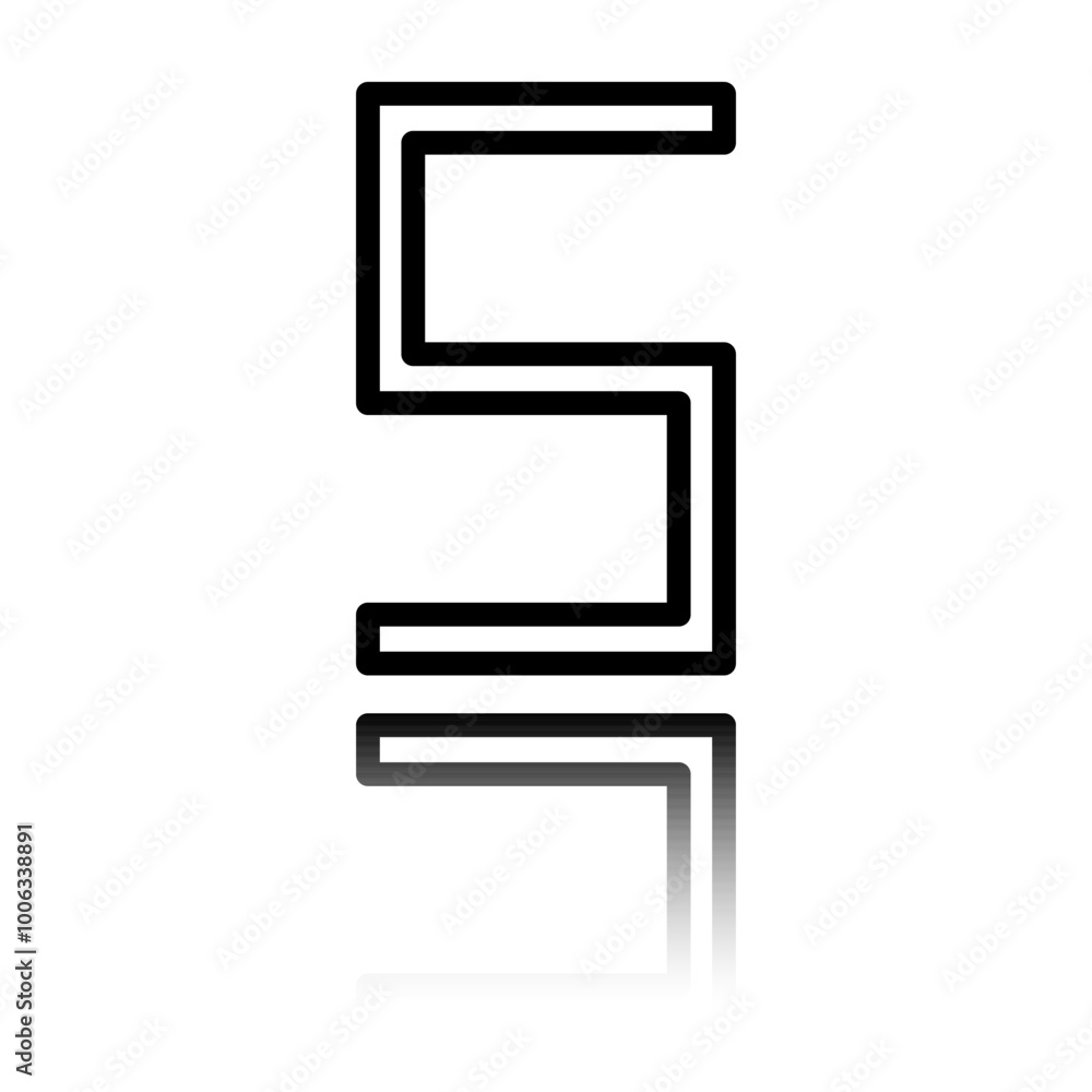 Poster number five, numeral simple icon vector. flat design. black icon with mirror reflection. white backg