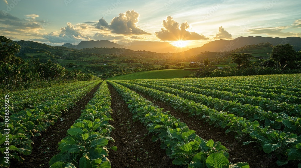 Sticker Sunset Over a Lush Farmland