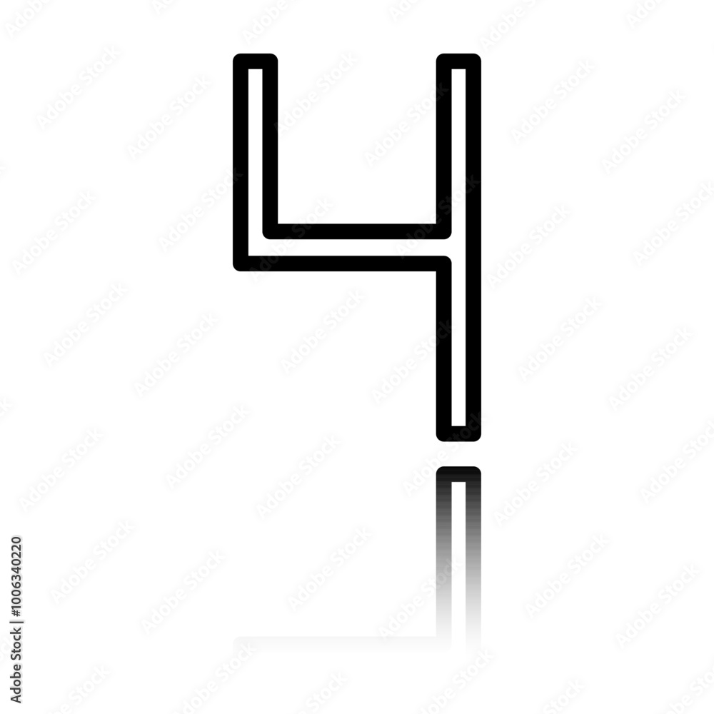 Poster number four, numeral simple icon vector. flat design. black icon with mirror reflection. white backg